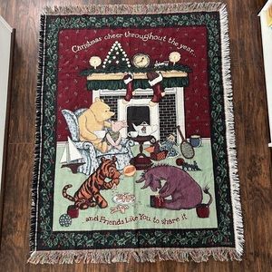 Vintage Christmas Disney classic Pooh tapestry throw blanket